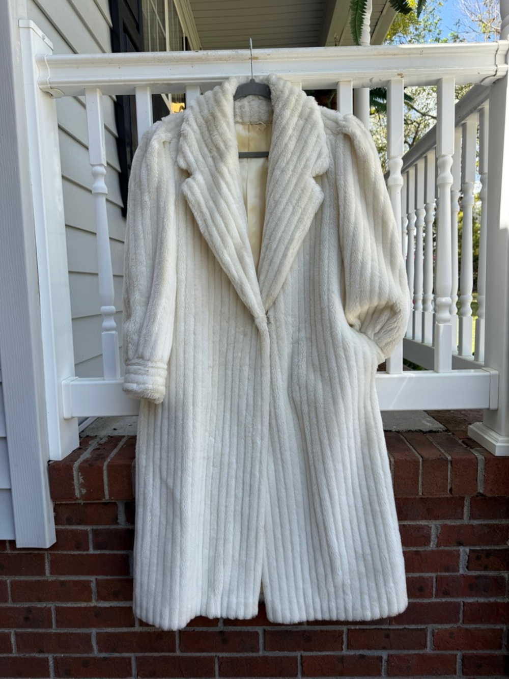 Vintage 80s 90s Faux Fur Trench Maxi Jacket Coat Size Small Medium Made in USA